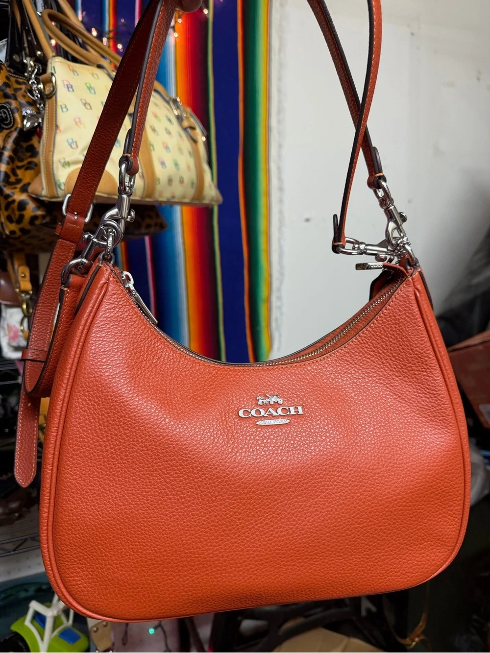 COACH Pebble Leather Shoulder Bag in Burnt Orange